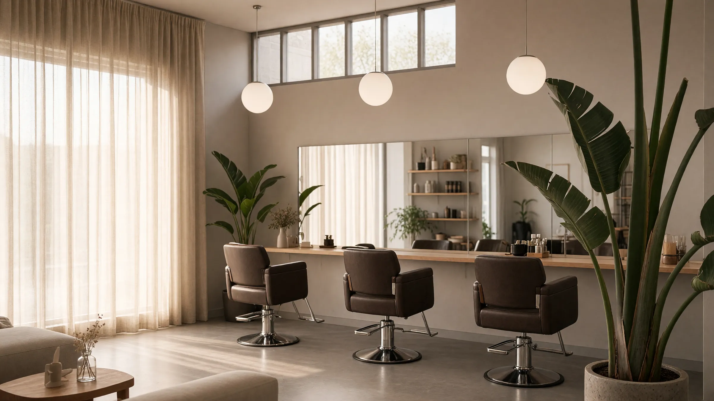 De salon aan het Marconiplein, licht en leeg in de ochtend